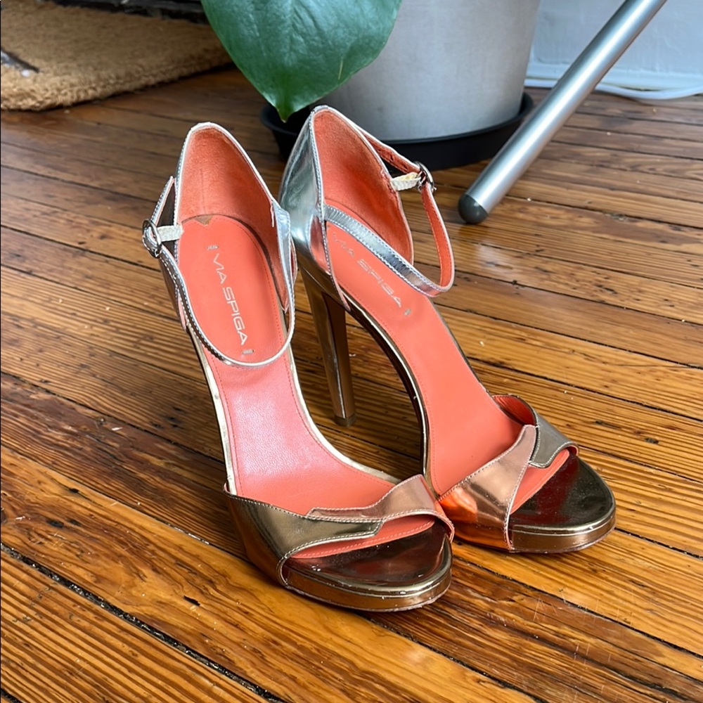 Via Spiga Gold and Orange Heels with Ankle Strap